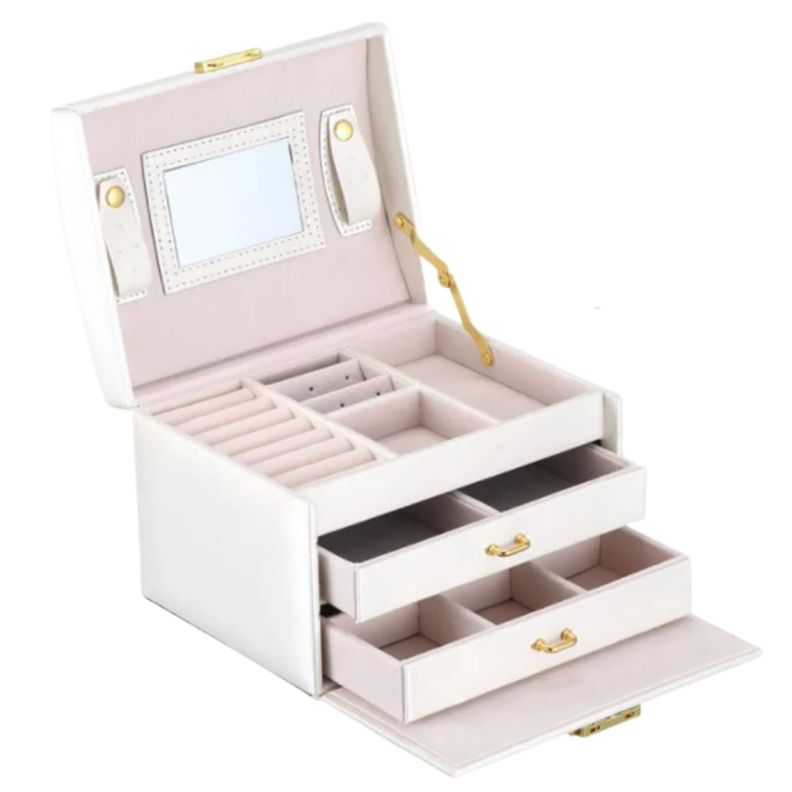 Joyero Organizador con espejo y llave Delux 3 Niveles Blanco-1