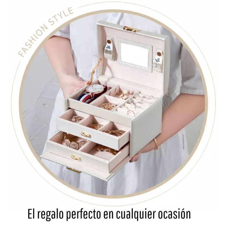 Joyero Organizador con espejo y llave Delux 3 Niveles Blanco-2