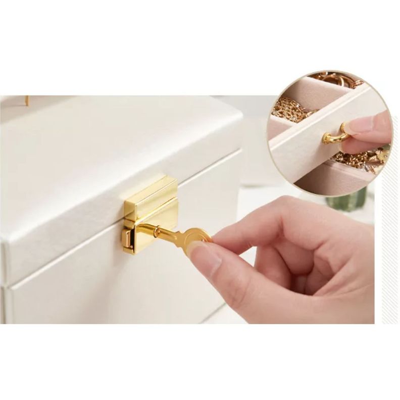 Joyero Organizador con espejo y llave Delux 3 Niveles Blanco-3