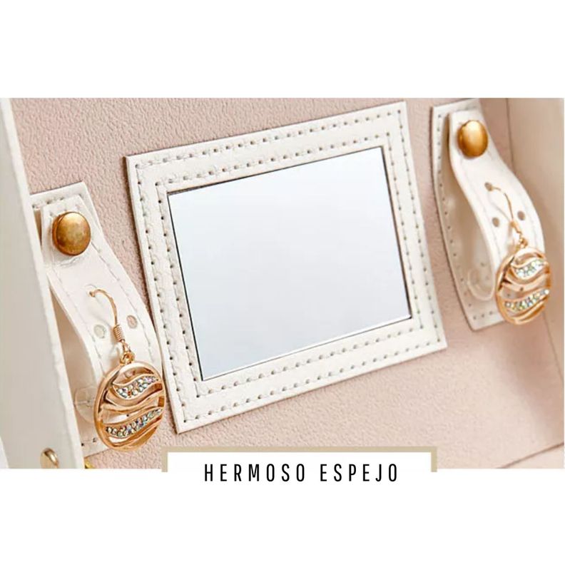 Joyero Organizador con espejo y llave Delux 3 Niveles Blanco-5
