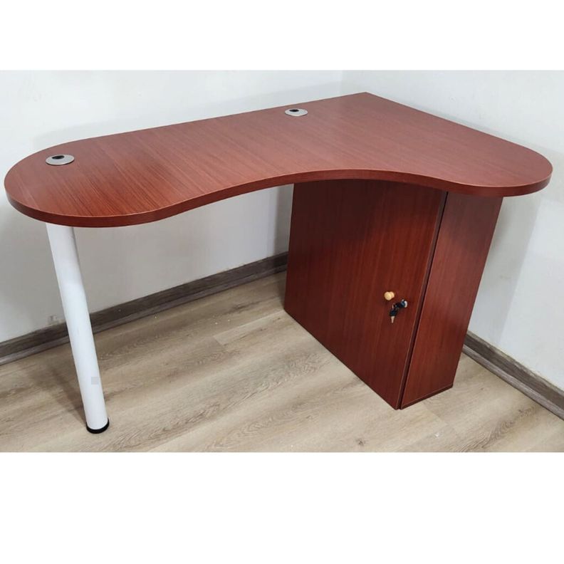 Escritorio En L Teca 120 Cm con repisas bajo llave armado bilateral-4