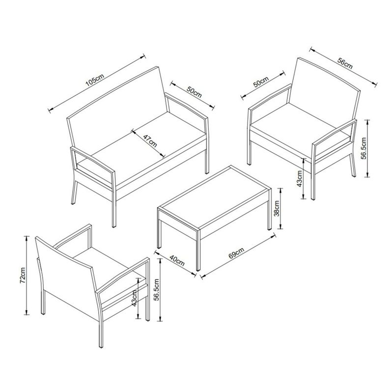 Juego de living Terraza Ipanema Gris 4 Personas-2