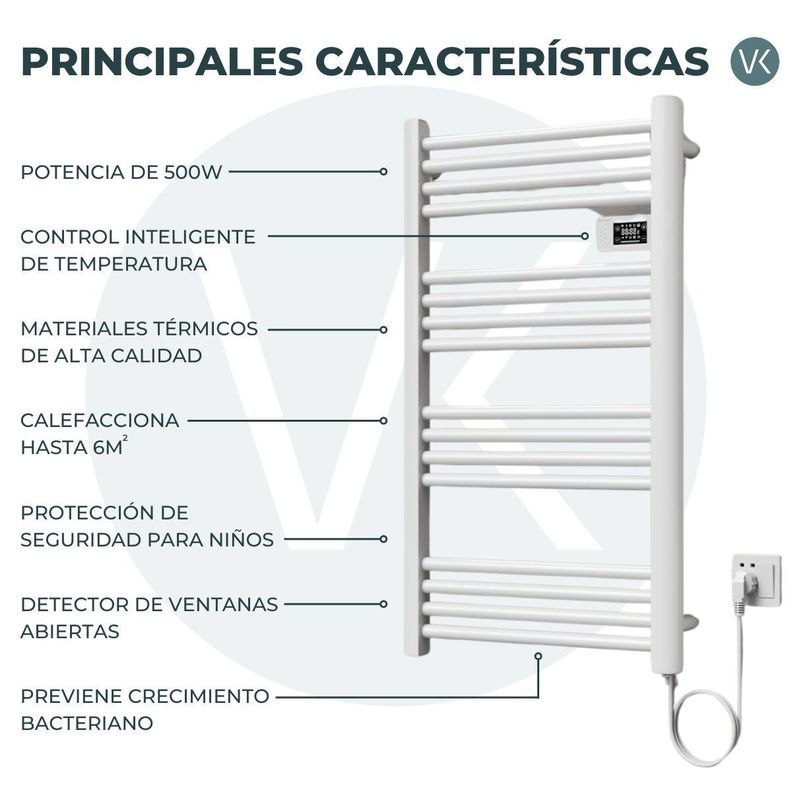 Secador Toallas Vesubio - Calentador Toallero Eléctrico Mural - 500W-4