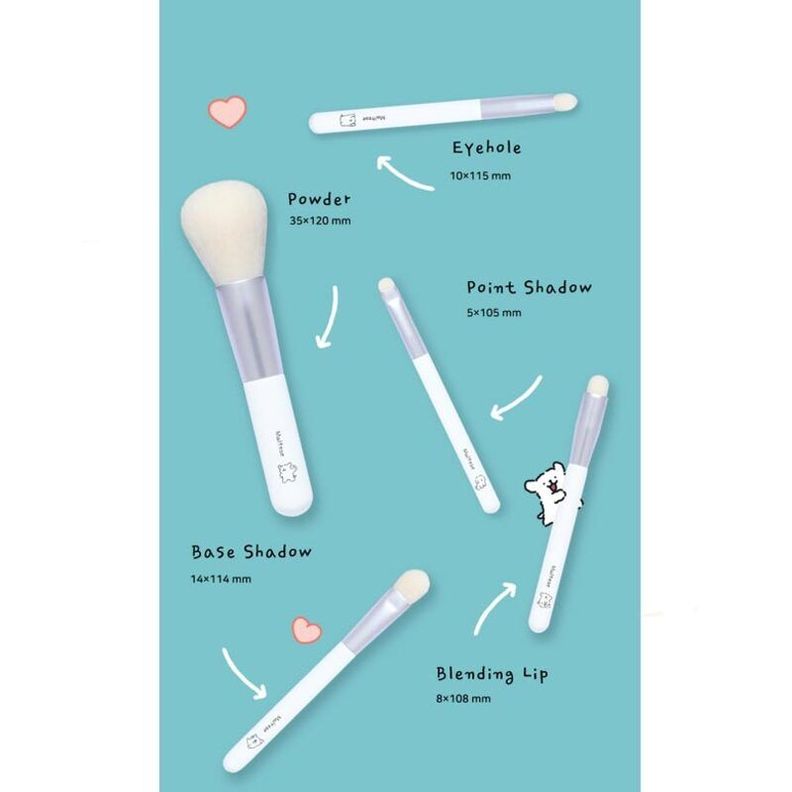 Set de 5 brochas coreanas extra suaves de pelo sintético - FLALIA Maltese Makeup Brush Set-1