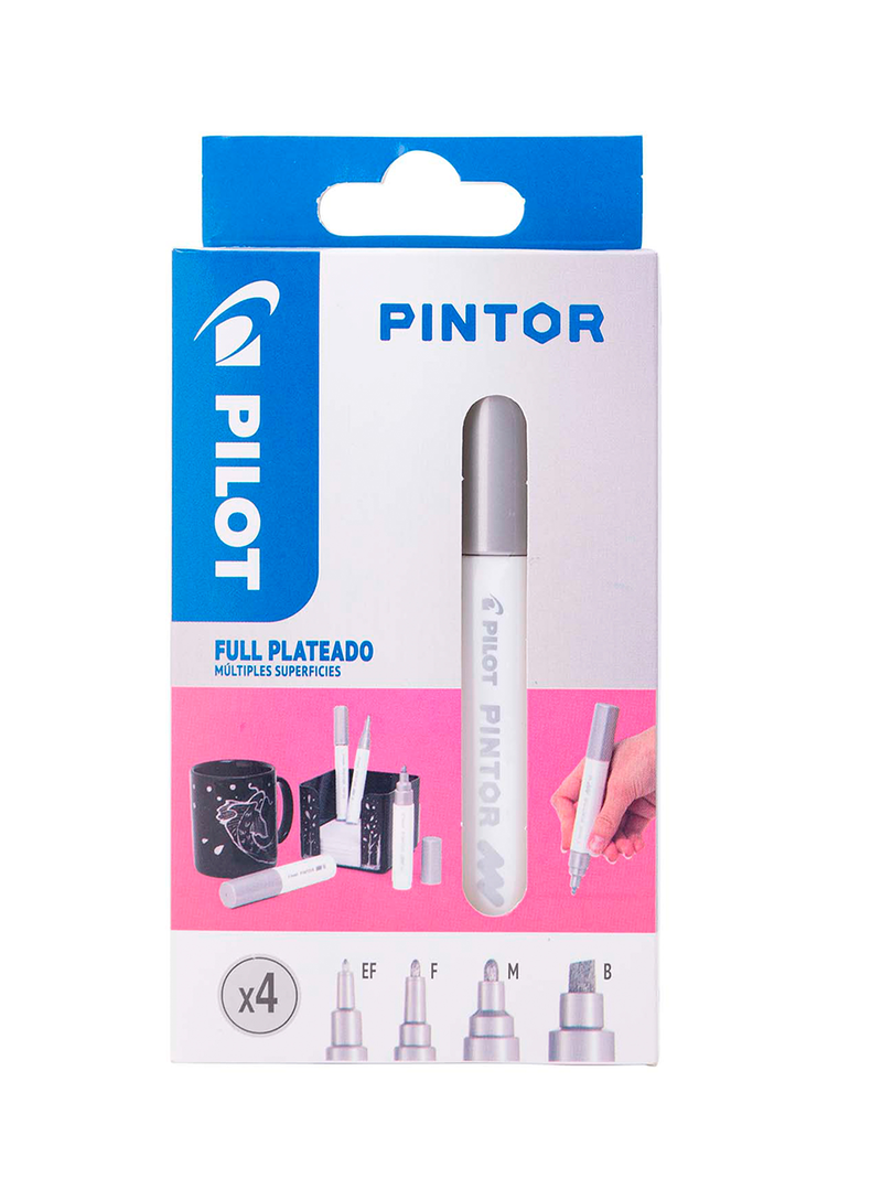 PINTOR SET 4 PUNTAS PLATEADO: EXTRA FINA, FINA, MEDIA Y BISELADA-0