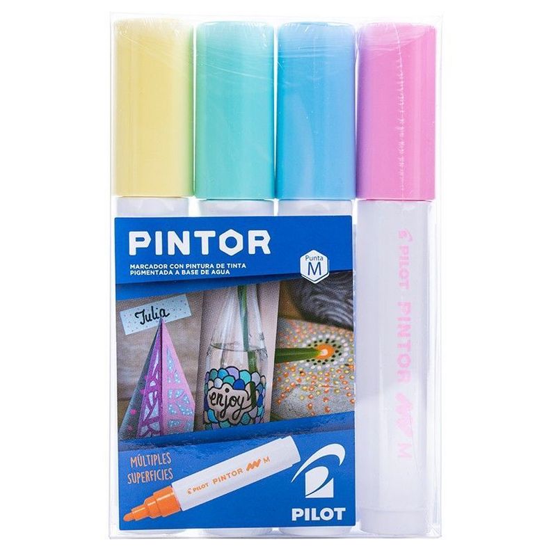 Set Pintor Medio 4 unidades - Amarillo, Verde Pastel, Azul Pastel, Rosado