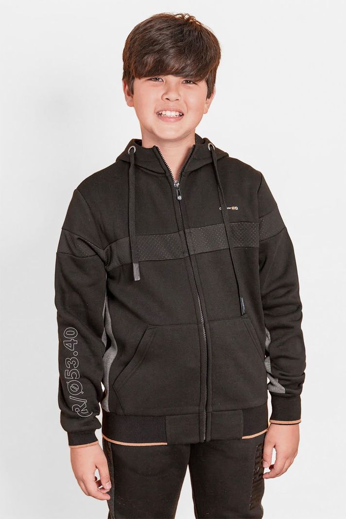 Teen Poleron Fullzipper Fleece Dino Negro Gangster
