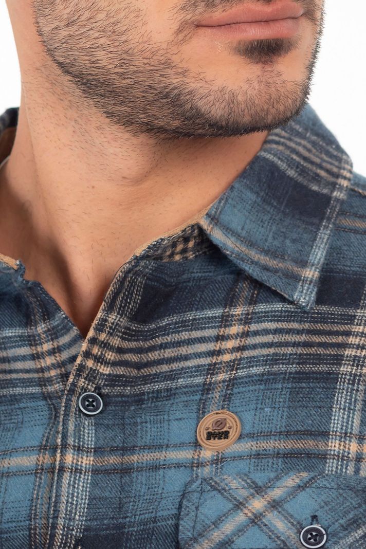 Camisa Ml Franela Northwood Azul Marino Gangster-3