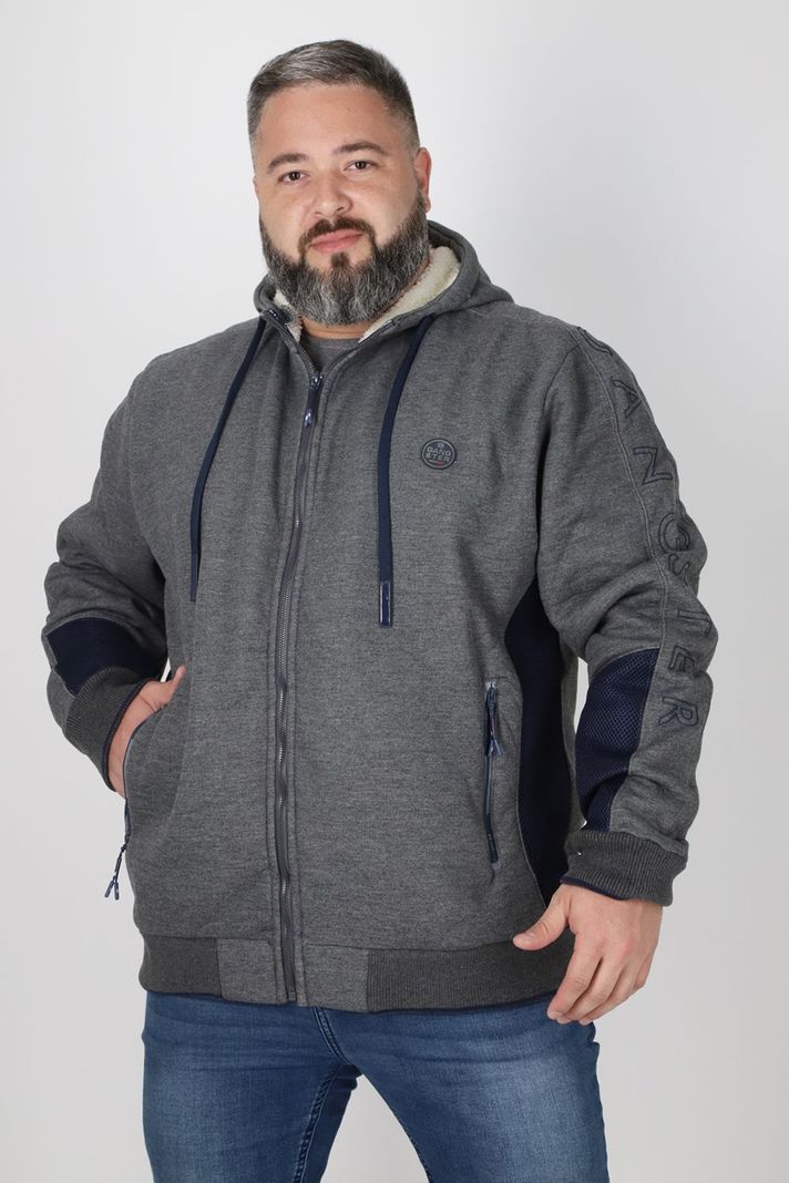 Plus Polerón Full Zipper Sherpa Tracker Gris Gangster-0