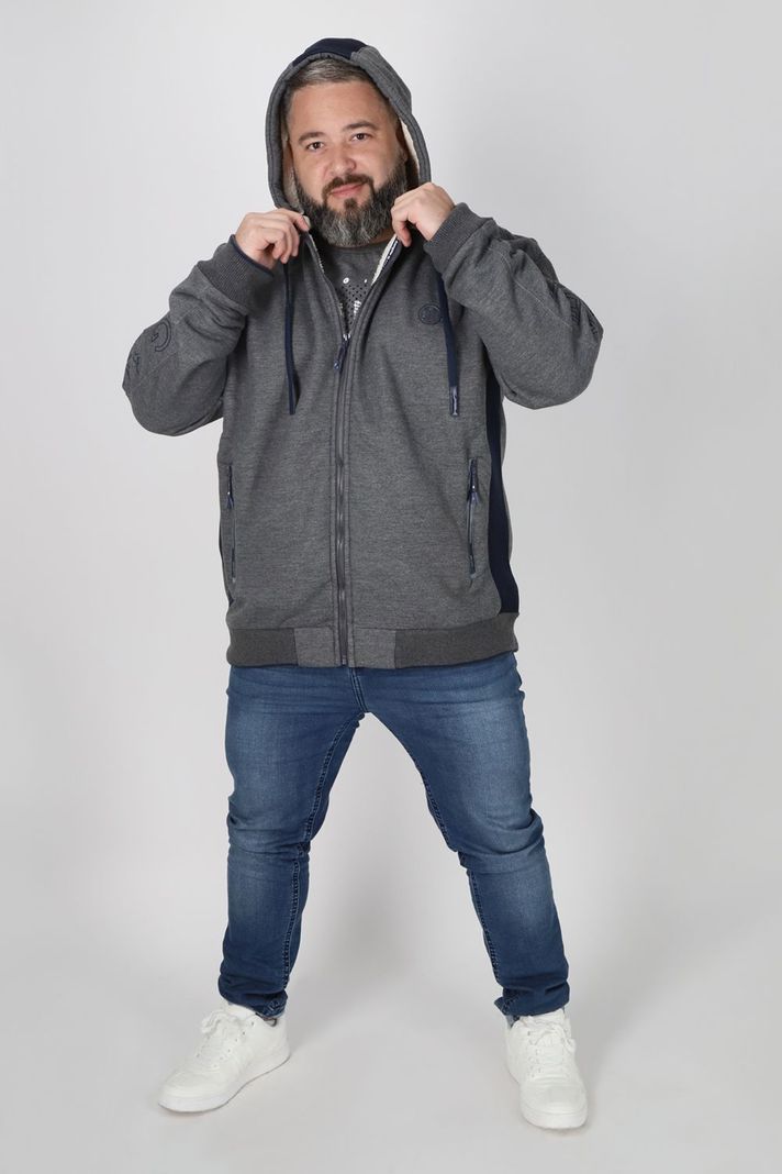 Plus Polerón Full Zipper Sherpa Tracker Gris Gangster-3