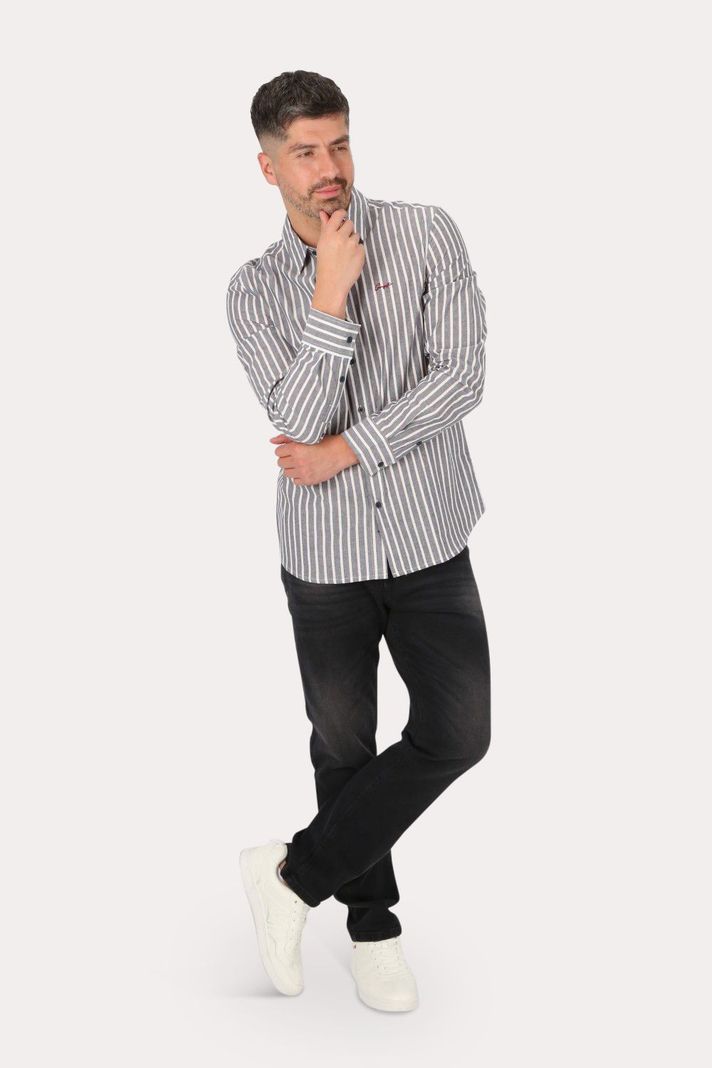 Camisa ML Fake Linho Buriti Azul Gangster-3