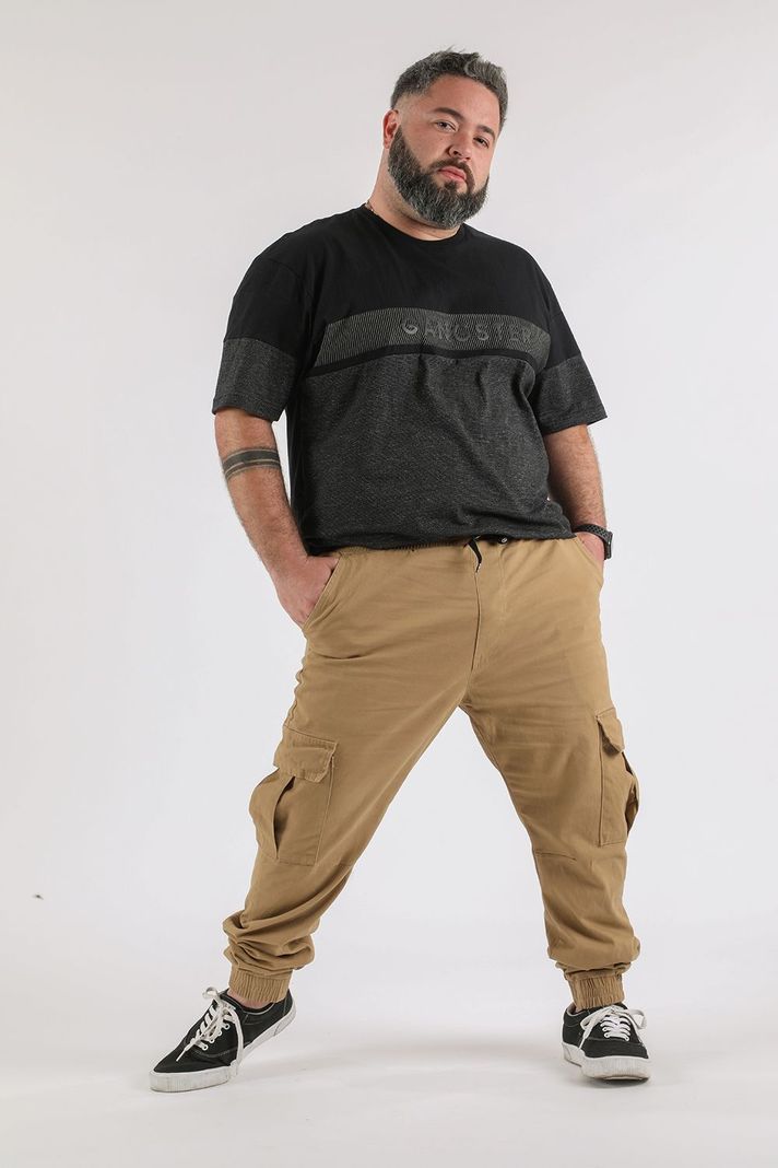 Plus Pantalon Jogger Canvas Parachute Café Gangster-3