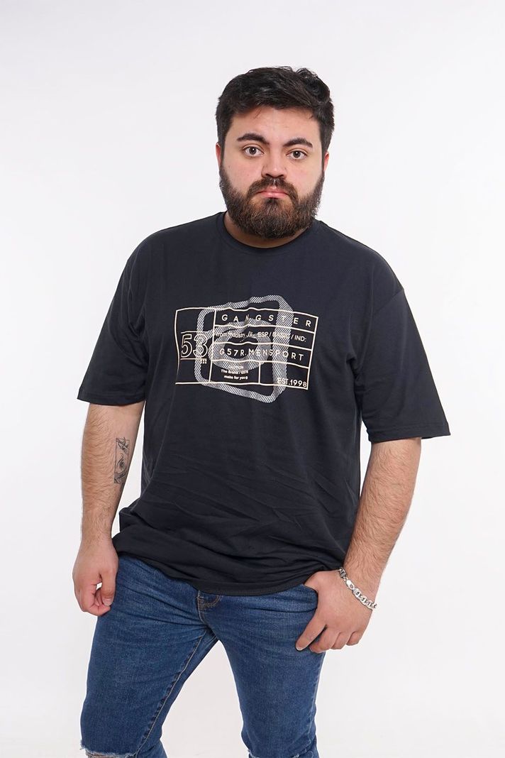 Plus Polera Mc Básica Caut Negro Gangster-0