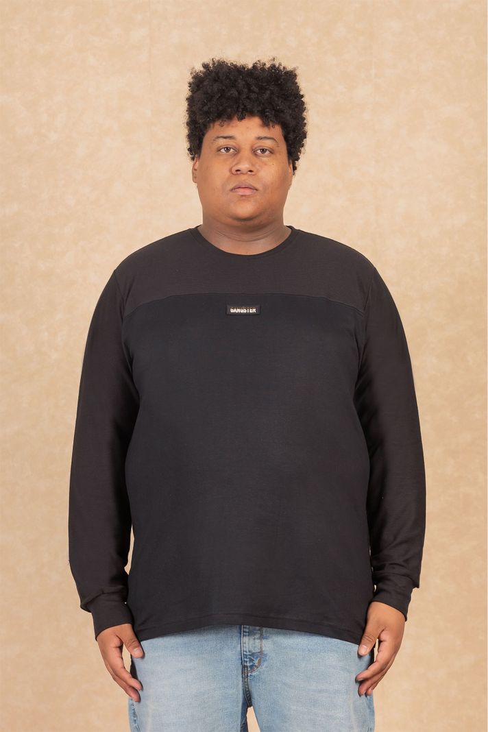 Plus Polera Ml Basica Rib Negro Gangster-0