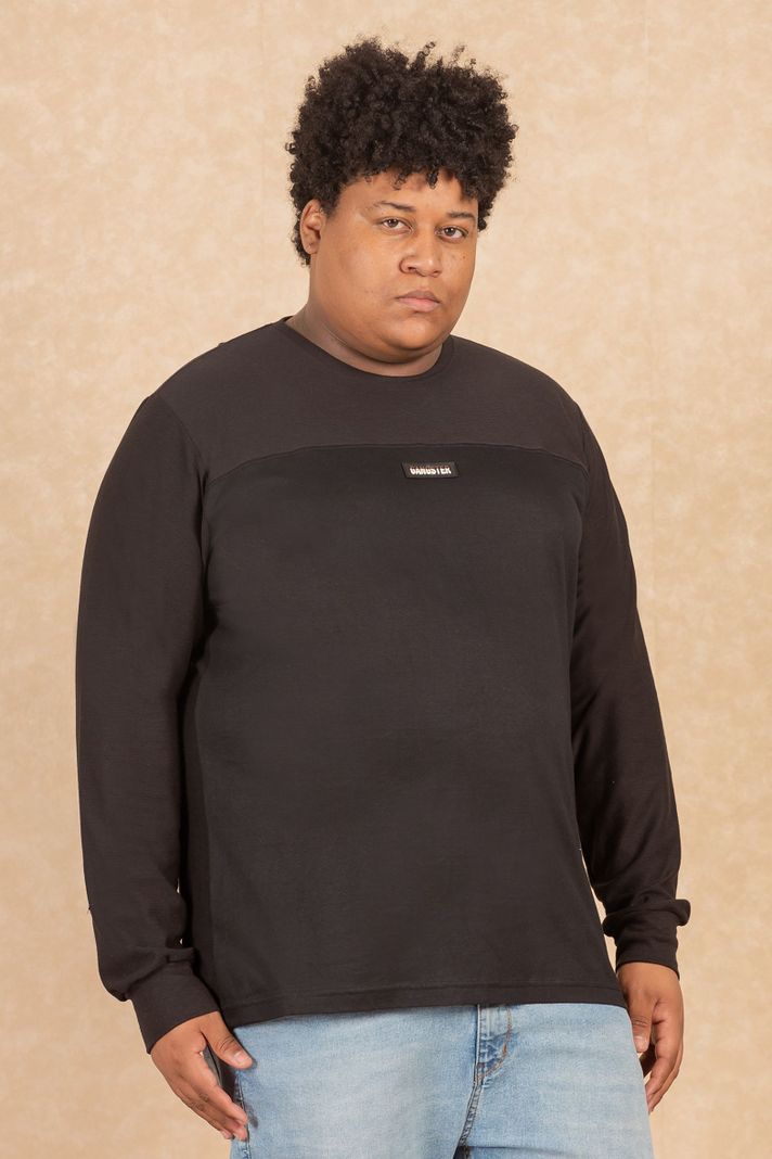 Plus Polera Ml Basica Rib Negro Gangster-2