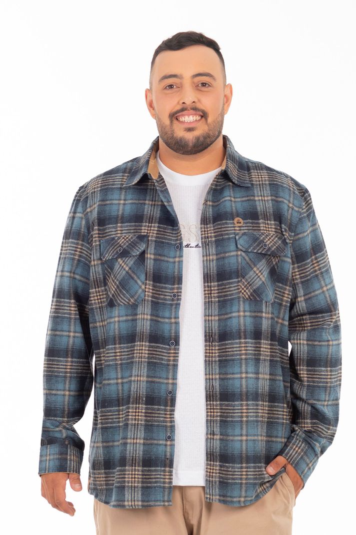 Plus Camisa Ml Franela Northwood Azul Marino Gangster-0