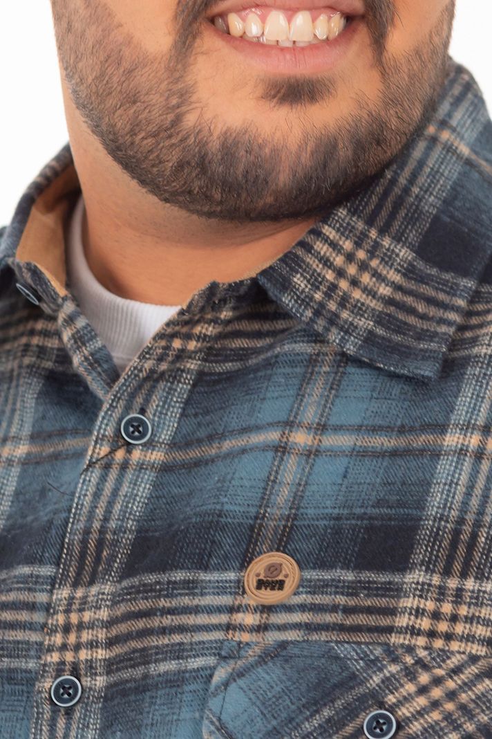 Plus Camisa Ml Franela Northwood Azul Marino Gangster-3