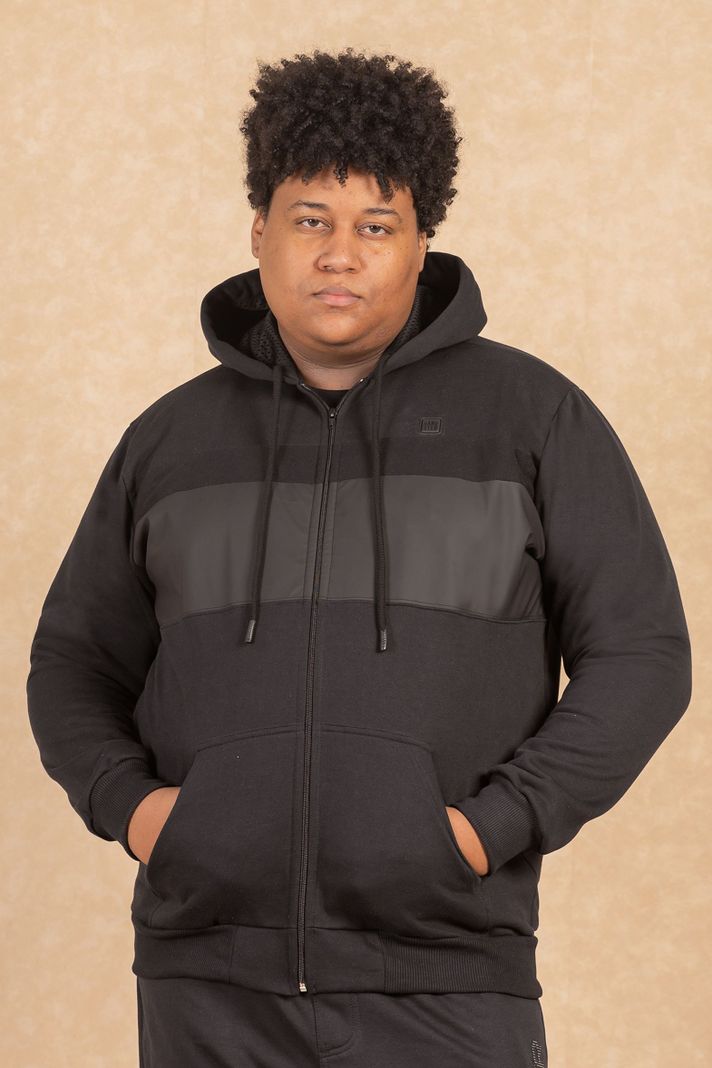 Plus Poleron Full Zipper Fleece Grain Negro Gangster-0