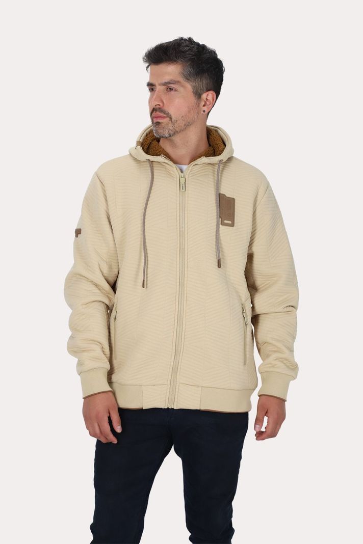 Poleron Full Zipper Jacquard Sherpa Nebula Beige Gangster-0