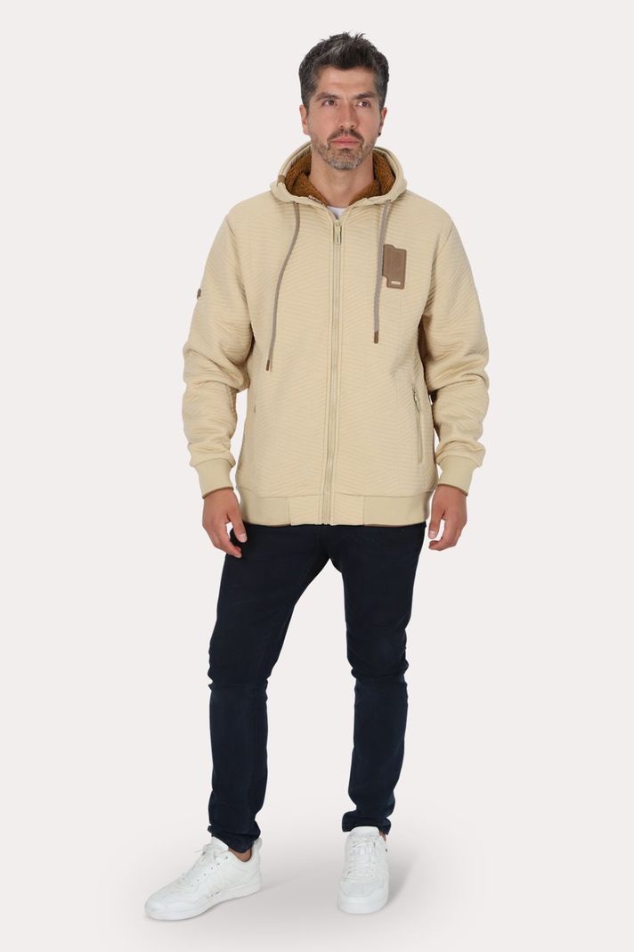 Poleron Full Zipper Jacquard Sherpa Nebula Beige Gangster-2