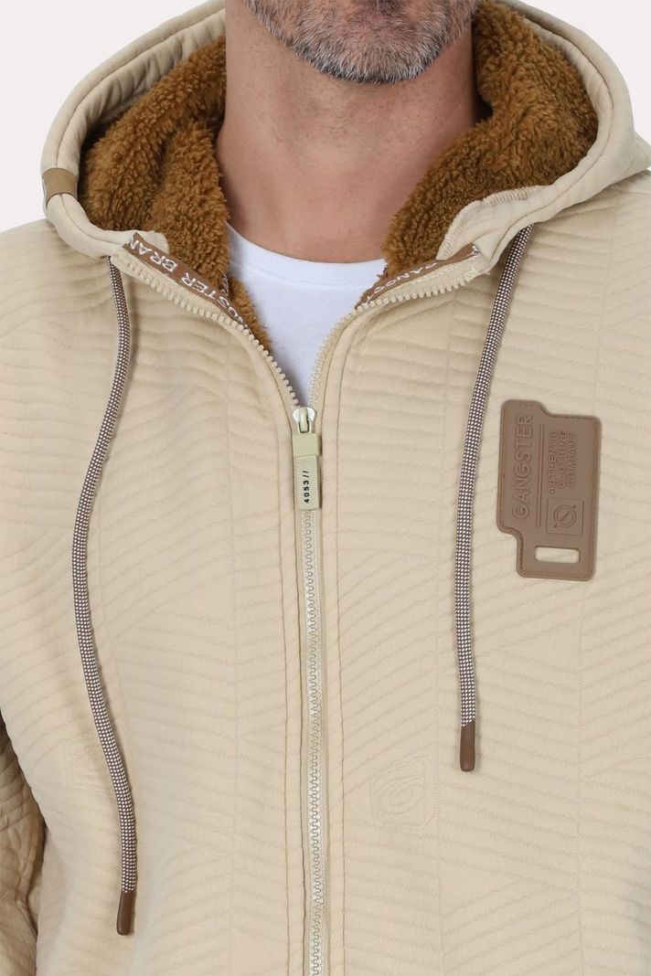 Poleron Full Zipper Jacquard Sherpa Nebula Beige Gangster-3