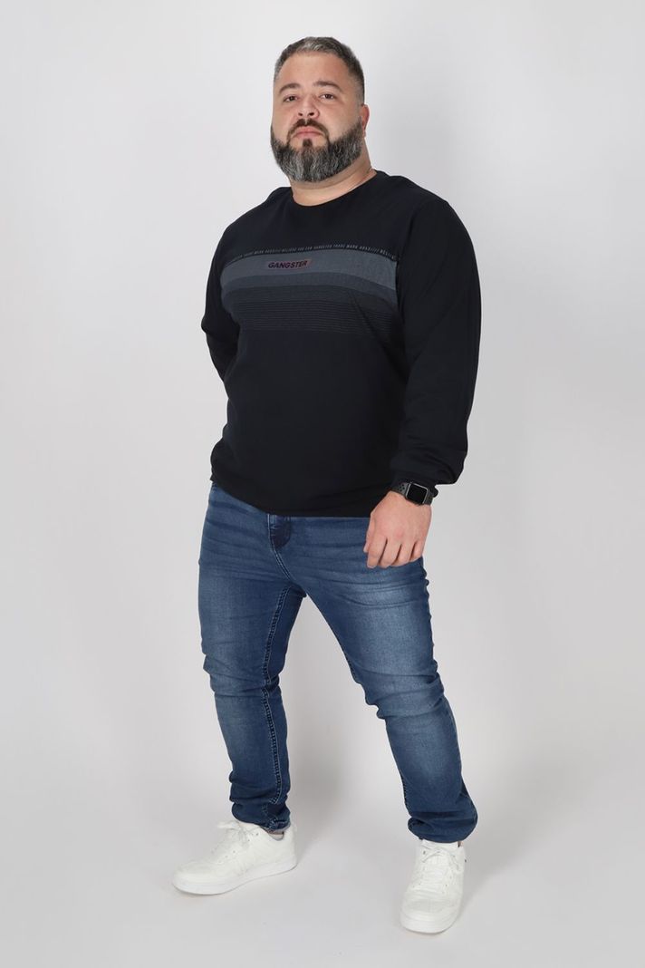 Plus Polera Manga Larga Link Negro Gangster-3