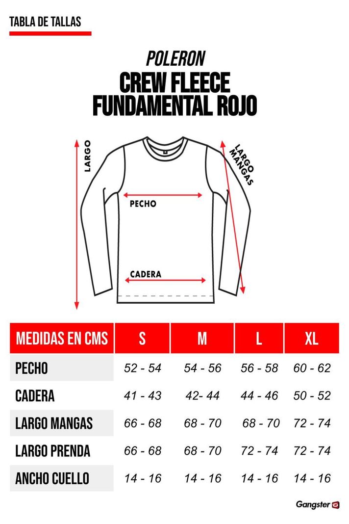 Polerón Crew Fleece Fundamental Rojo Gangster-4