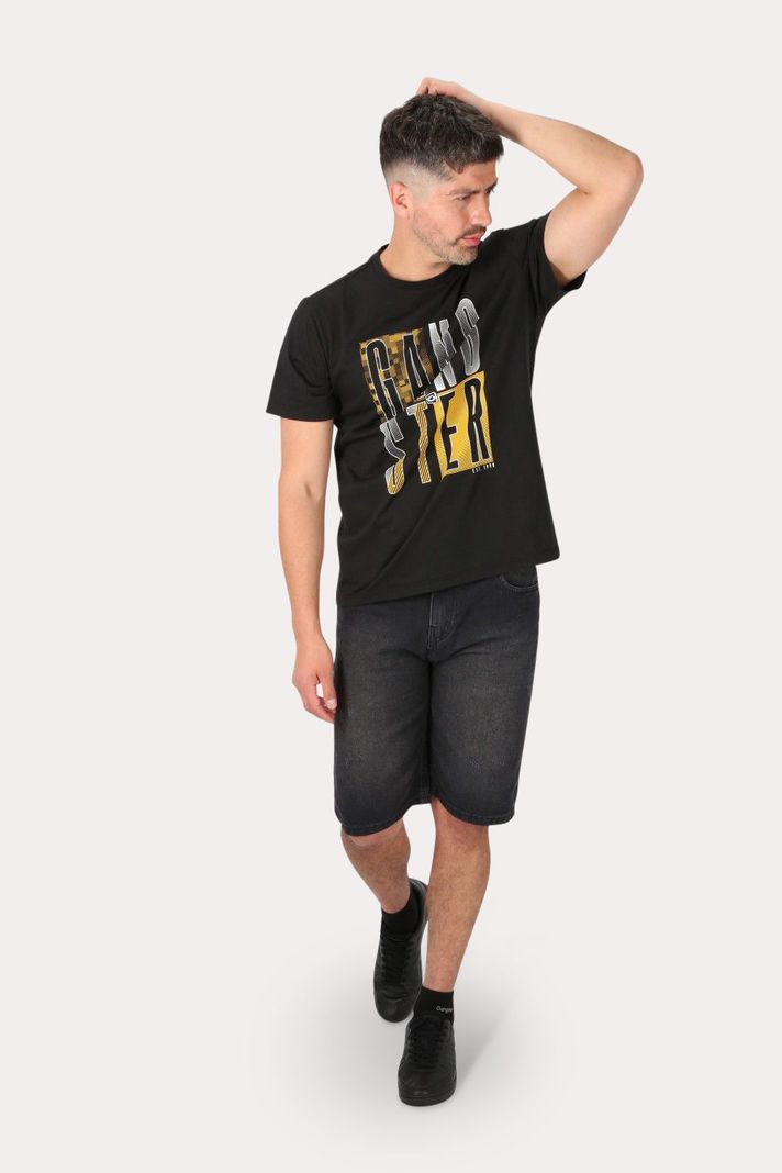 Short Bermuda Jogger Liso Loose 4 Negro Gangster-3