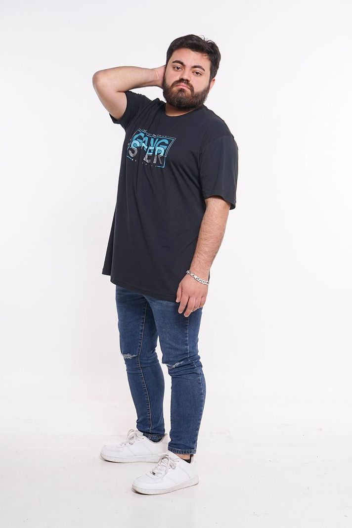 Plus Polera Mc Básica Luxe Negro Gangster-3