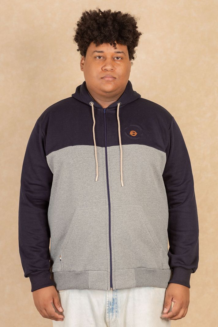 Plus Poleron Full Zipper Fleece Panel Azul Marino Gangster-0