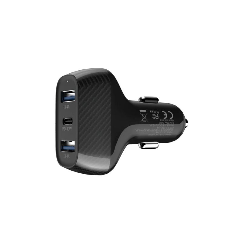 Cargador De Auto Triple 50W con cable 2en1 Dusted Negro