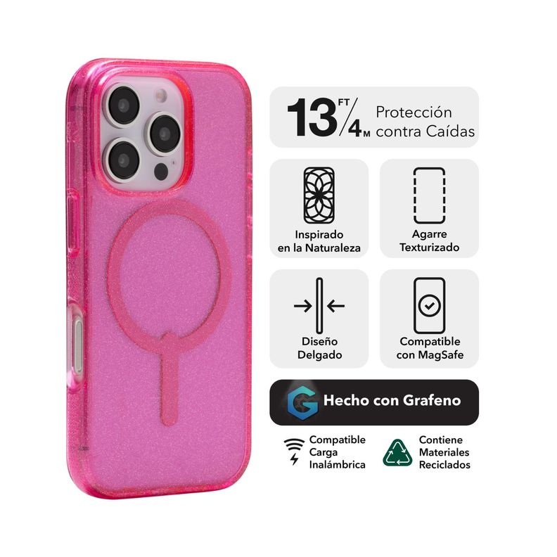 Funda Milan Snap Magsafe iPhone 16 Pro Max Zagg Rosa glitter-1