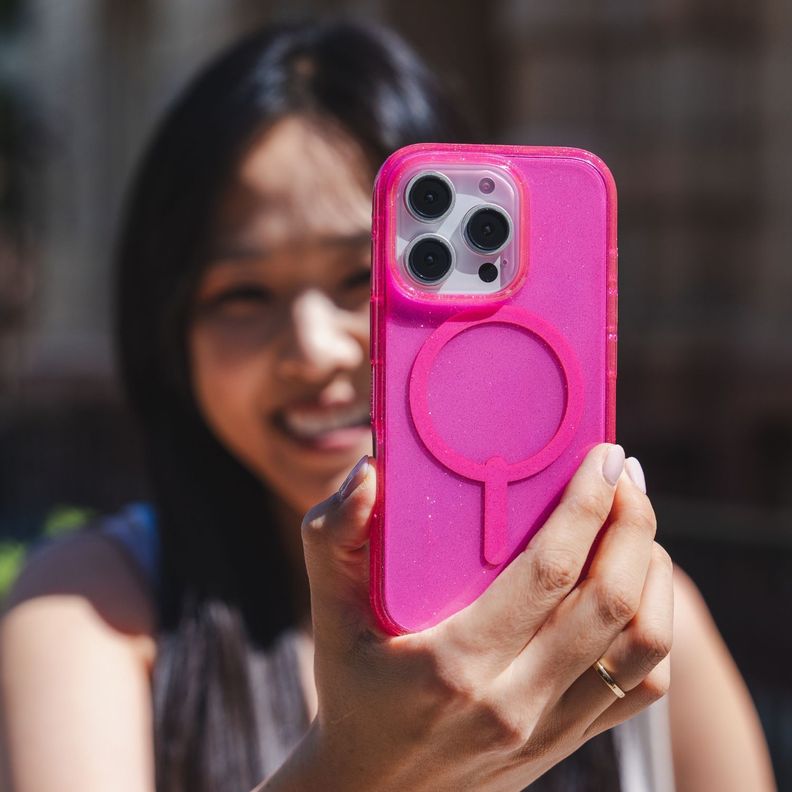 Funda Milan Snap Magsafe iPhone 16 Pro Max Zagg Rosa glitter-7