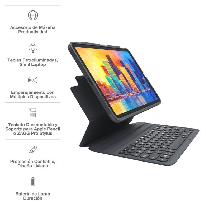 Teclado Con Funda Pro Keys Para iPad Air 10.9 Zagg-3