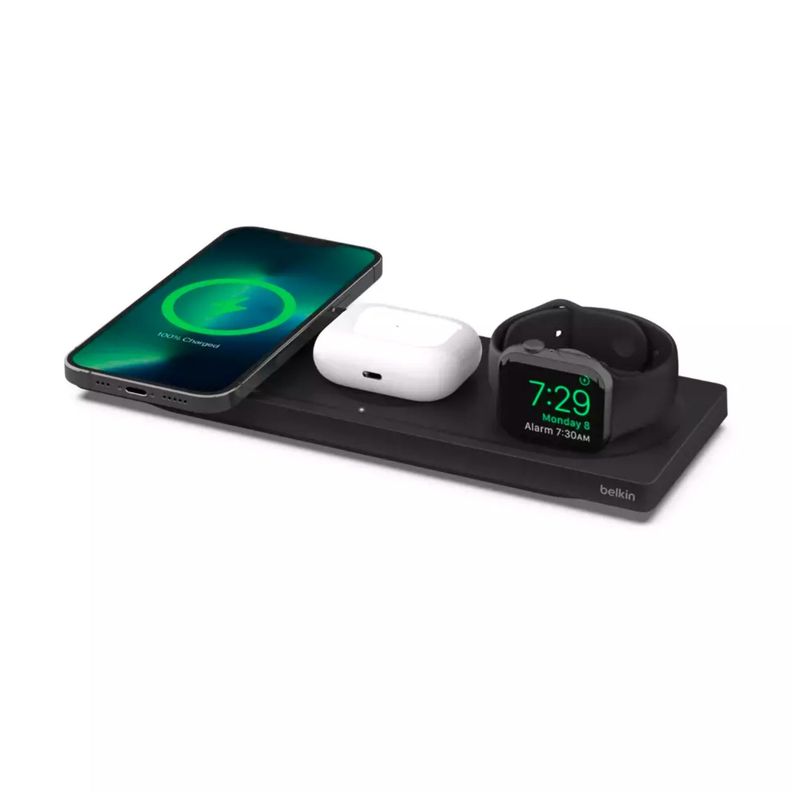 Cargador 3-1 plano BoostCharge MagSafe 15 W Belkin Negro-0