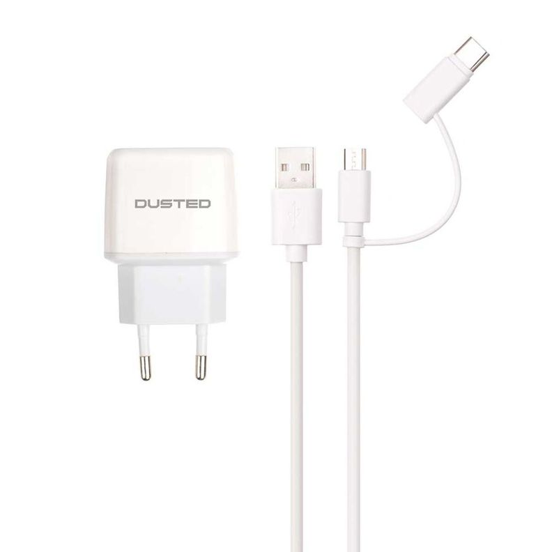 Cargador 12w y Cable 2 En 1 Dusted Blanco