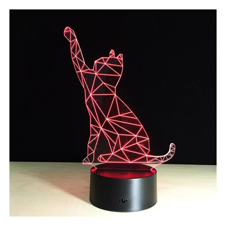 Lámpara Led 3d Gato Patita Base Negra con App-1