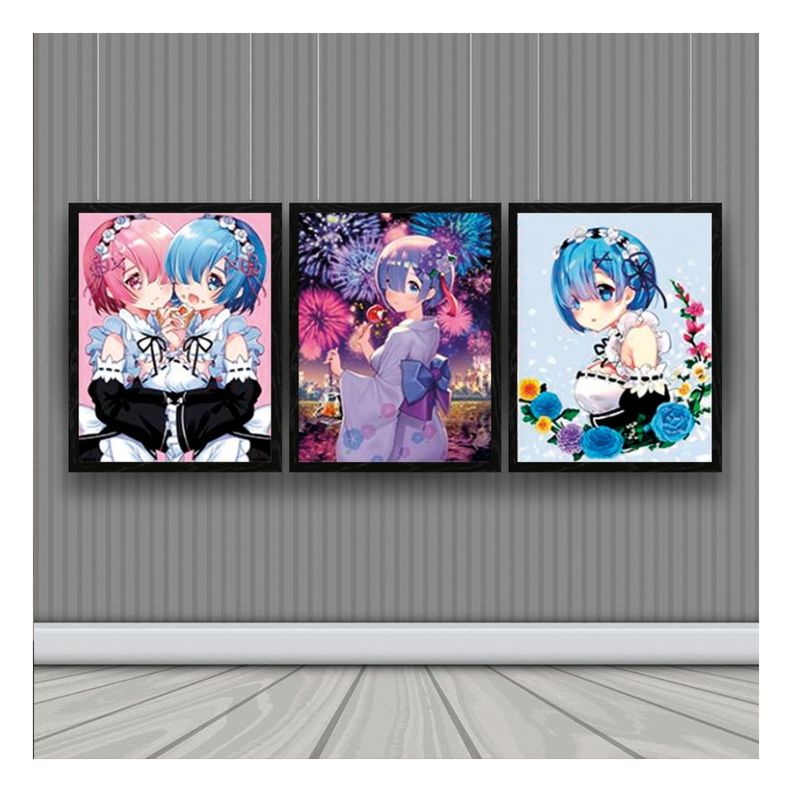 Re Zero Anime Cuadro 3D Efecto Lenticular 3 imagenes en 1-1