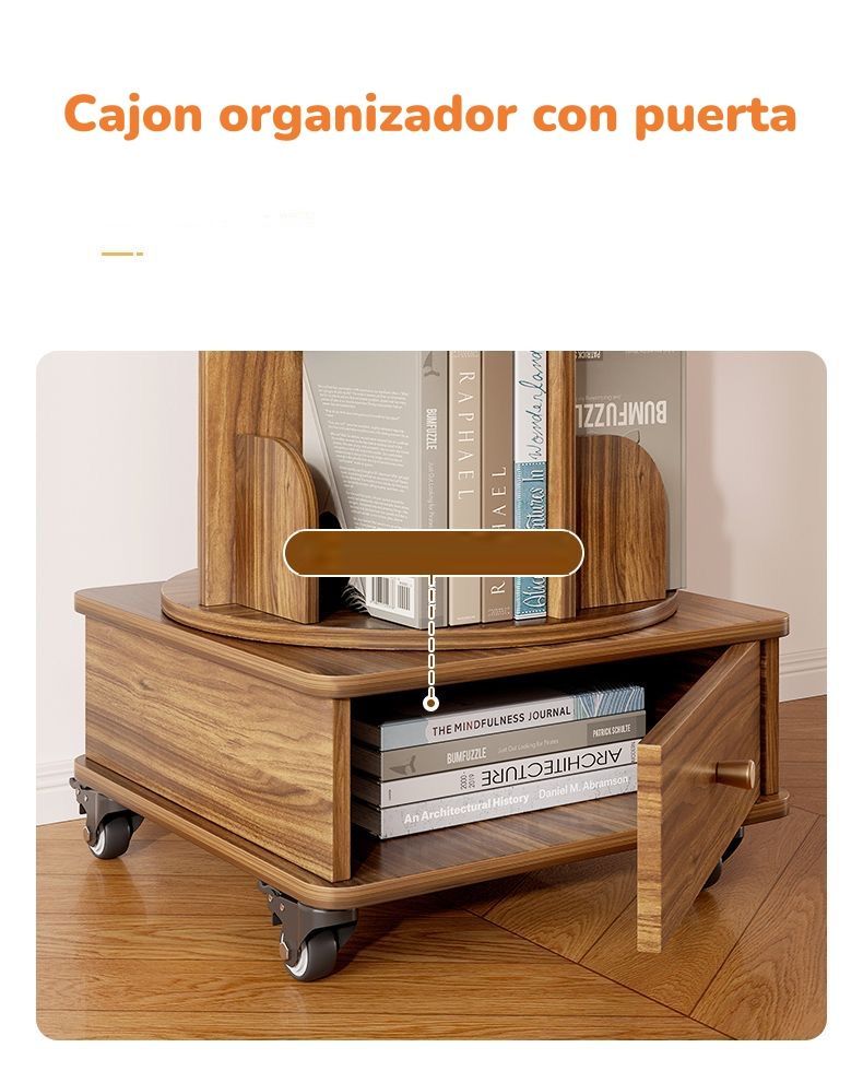 Biblioteca Giratoria 360 Librero Organizador Con Cajón 173cm-3