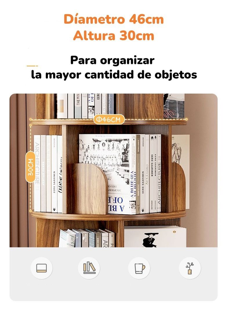 Biblioteca Giratoria 360 Librero Organizador Con Cajón 173cm-4