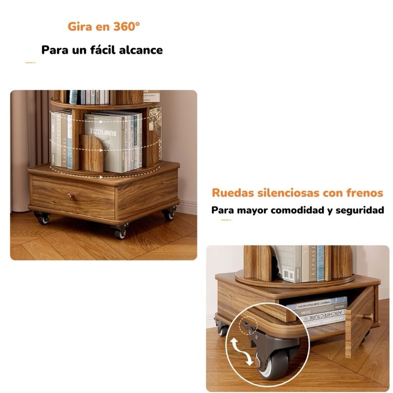 Biblioteca Giratoria 360 Librero Organizador Con Cajón 173cm-5