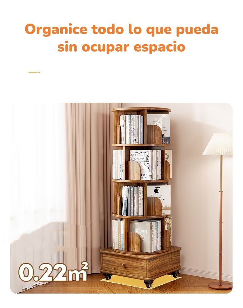 Biblioteca Giratoria 360 Librero Organizador Con Cajón 173cm-6