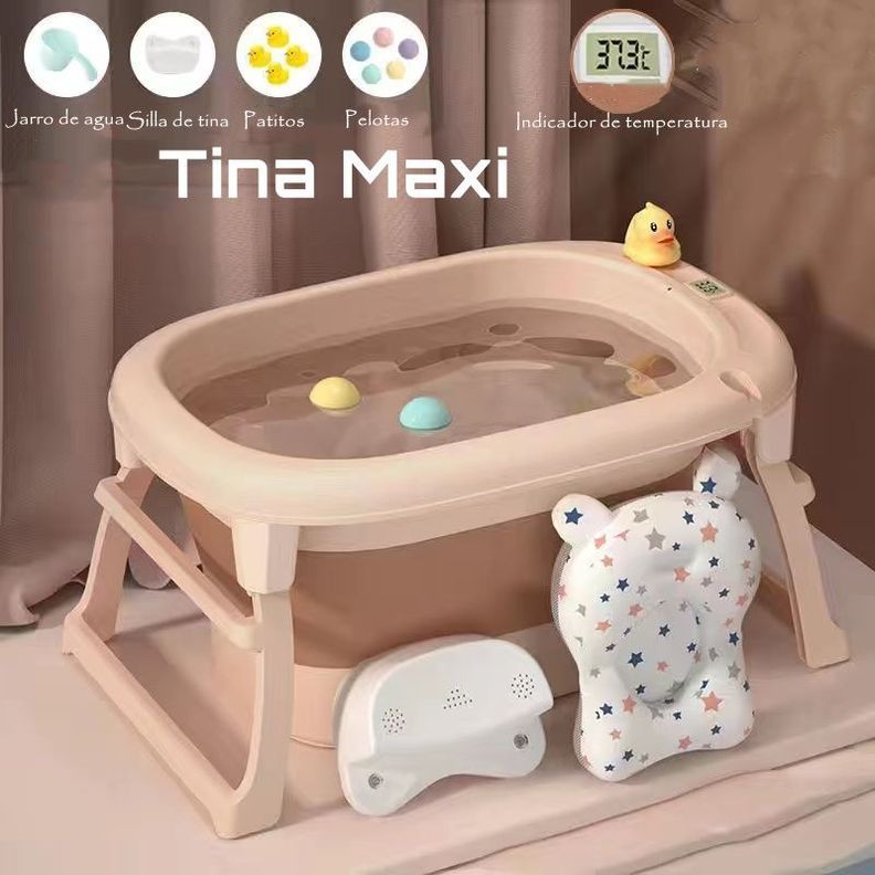 Bañera Con Cojin Termómetro Más Accesorios Rosada Lubabycas-1