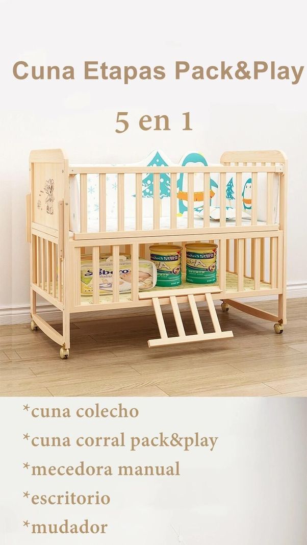 Cuna Colecho Madera Pack&Play Con Mudador LuBabycas-1