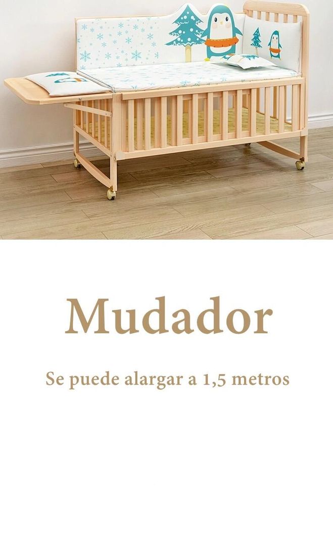 Cuna Colecho Madera Pack&Play Con Mudador LuBabycas-5