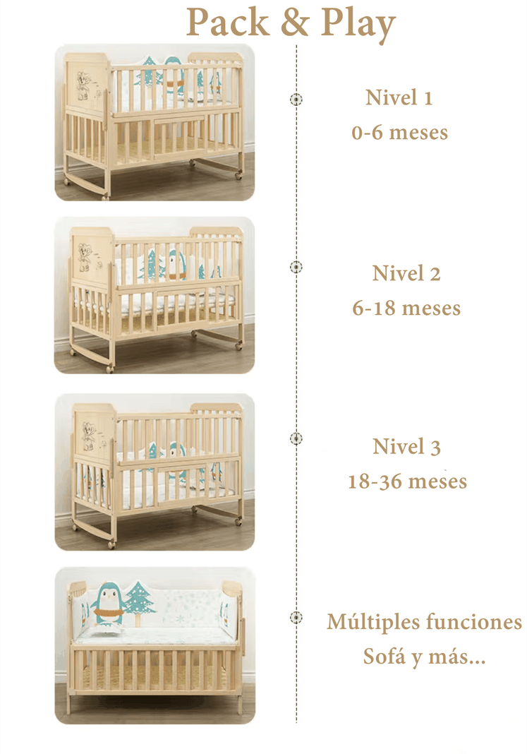 Cuna Colecho Madera Pack&Play Con Mudador LuBabycas-6