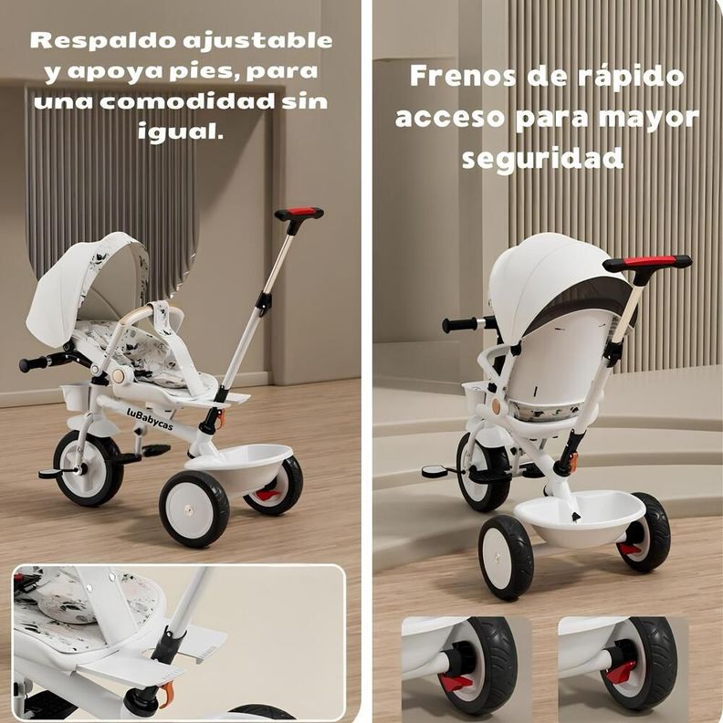 Triciclo LuBabycas 360° Multiposiciones con Mesita Blanco-2