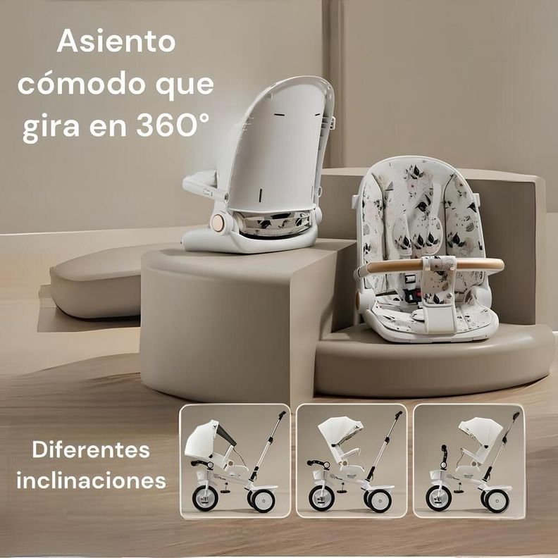 Triciclo LuBabycas 360° Multiposiciones con Mesita Blanco-4