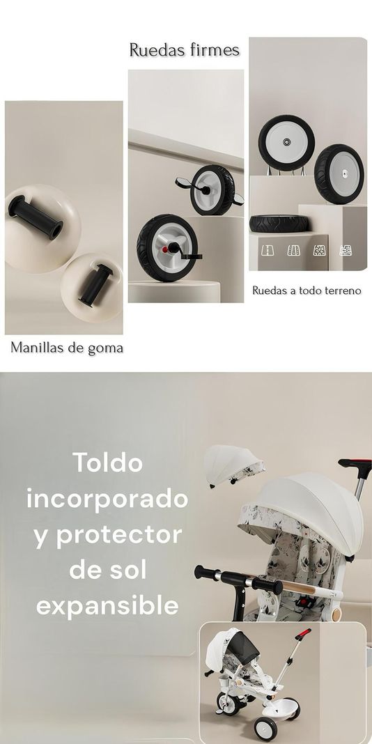 Triciclo LuBabycas 360° Multiposiciones con Mesita Blanco-5