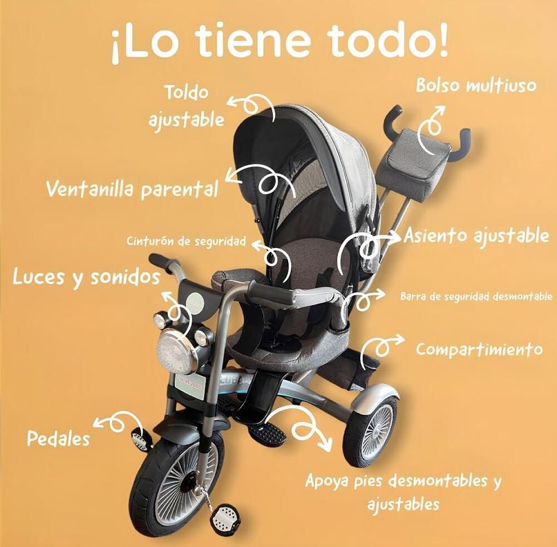 Triciclo Multifuncional 360° Con Luces Lubabycas Gris-4